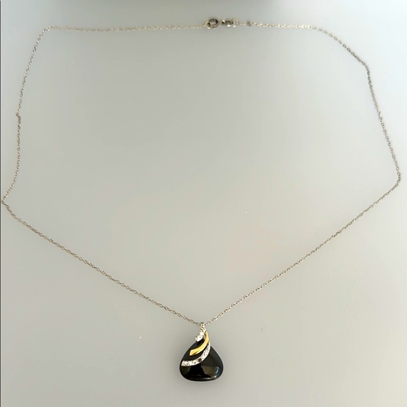 10k yellow gold over 925 silver onix Black Teardrop Pendant Necklace - Picture 4 of 5